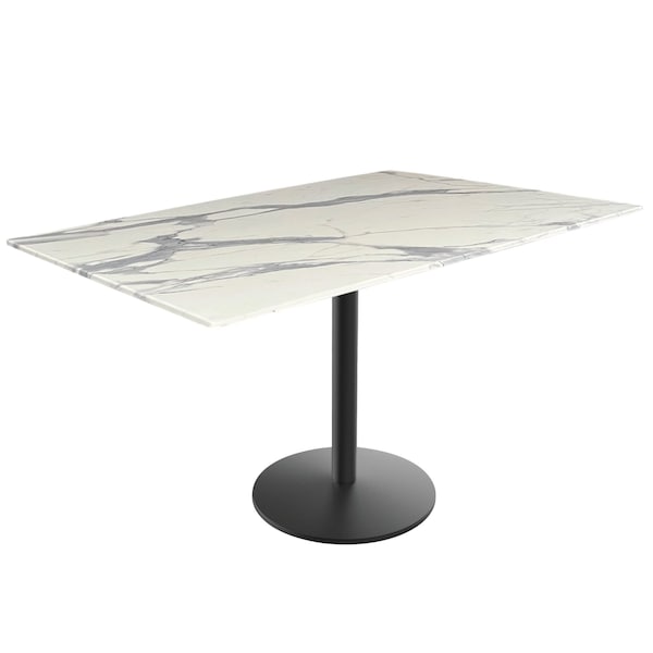 30 Tall OD214 Black Table Base w22 Diameter foot and 32x48 White Marble Top, IndoorOutdoor
